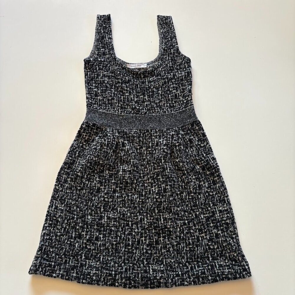 Vintage 2011 Christian Dior Tweed Wool Alpaca Black White Sleeveless